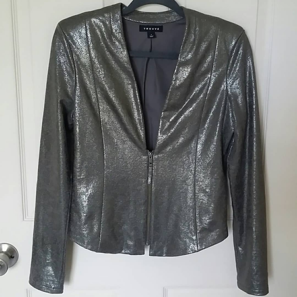 Trouver Silver Metallic Zip-up Jacket
